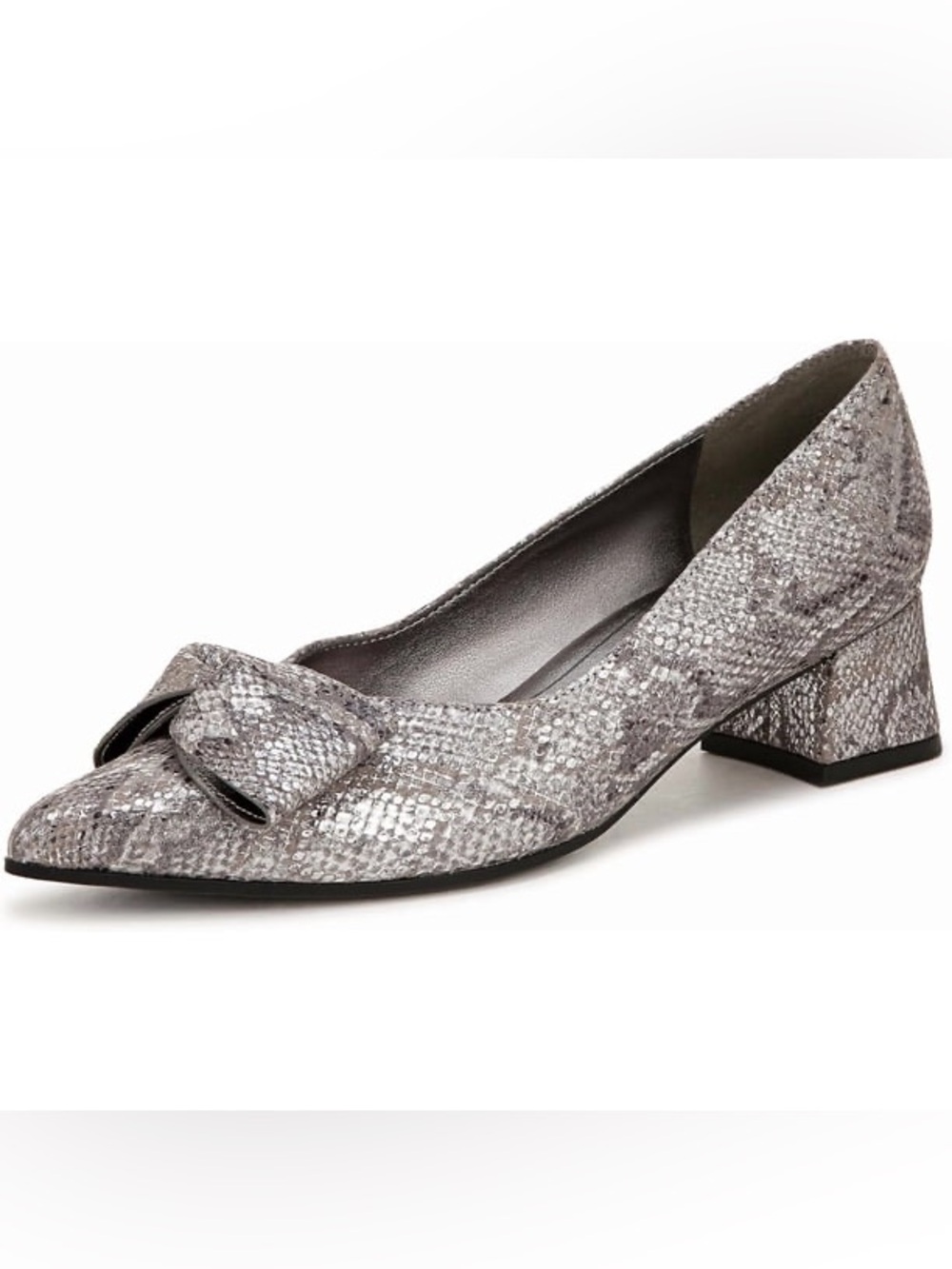 Naturalizer Women's Mavis Bow Pump Silver Metallic Snake